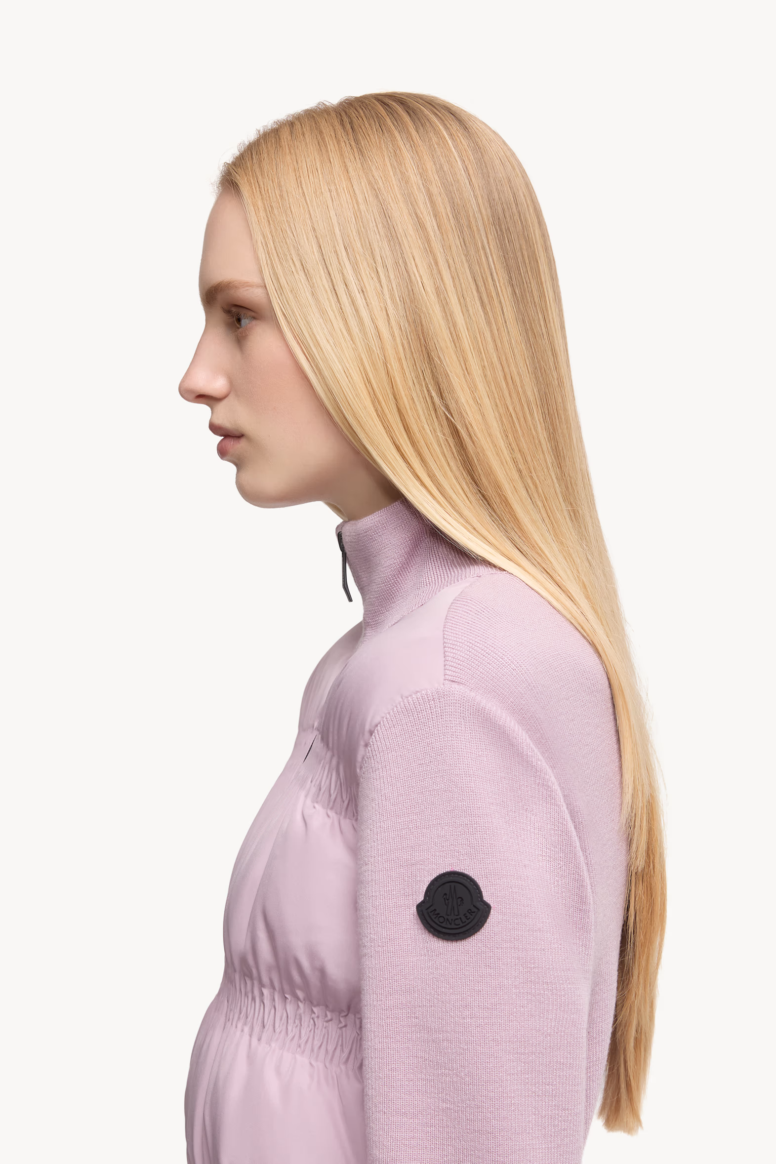 Cardigan zippé matelassé en laine Femmes Rose Poudré Moncler 4